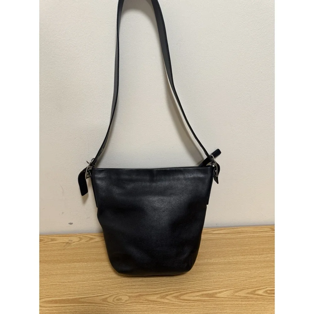 Vintage Coach Legacy Gloved Tan 9186 Black Leather Bucket Shoulder Bag Hobo Soho